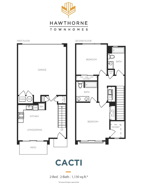 Floor plan for 2 beds, 2 baths, 1130 sqft